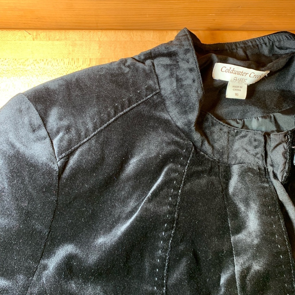 Women’s size 16 ColdWater creek black velvet Nehru collar‎ jacket hidden buttons - Picture 10 of 12